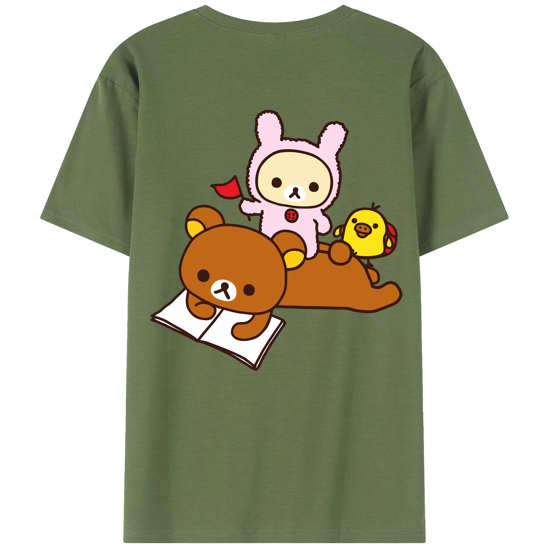 （画像用） リラックマ リラックマ キイロイトリ Rilakkuma Korilakkuma Kiiroitori 綿100％ メンズ半袖Tシャツ（バックプリント） 通気性